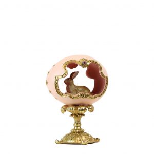 Pedestal Coelho Rosa e Dourado Bonita, Elegante e Distinta Peça Decorativa