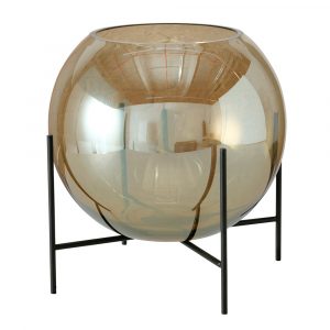 Vaso/Jarra em Vidro com Suporte Bonita jarra em vidro acobreado com suporte em metal preto