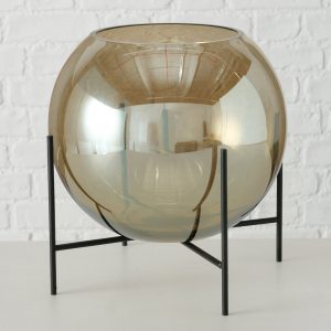 Vaso/Jarra em Vidro com Suporte Bonita jarra em vidro acobreado com suporte em metal preto
