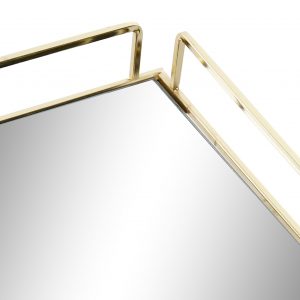 Bandeja Retangular em Metal Dourado e Espelho Bonita bandeja em em metal dourado Fundo em espelho