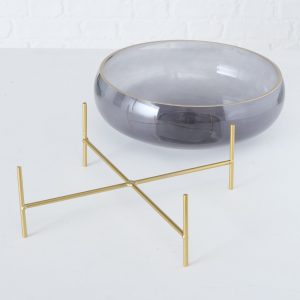 Centro de Mesa com Suporte Dourado Bonito centro de mesa em vidro cinza com borda/pormenor em dourado Suporte dourado em metal