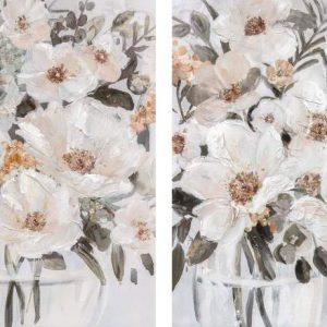Conjunto de 2 Telas Pintura Flores Conjunto de 2 Telas com pintura Flores Cores neutras e suaves