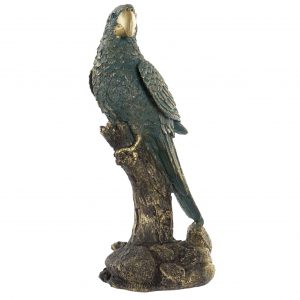 Figura Papagaio Bonita peça decorativa papagaio em verde e dourado Em resina