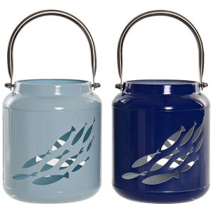 Lanterna Metal Peixes - Azul Claro Bonita lanterna | Porta velas em metal~ Motivos marítimos /peixes Cor: Azul Claro