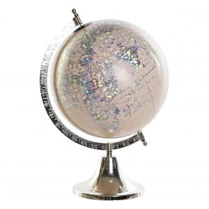 Globo Terrestre em Metal e PVC - Rosa Bonito Globo em cor Rosa e Prateado