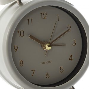 Relógio Despertador - Cinza Bonito relógio despertador cinza Ponteiros e números em dourado Em metal e PVC