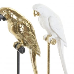 Figura Papagaio em Pedestal - Preto Bonita figura decorativa de pagagaio em pedestal Branco e Dourado
