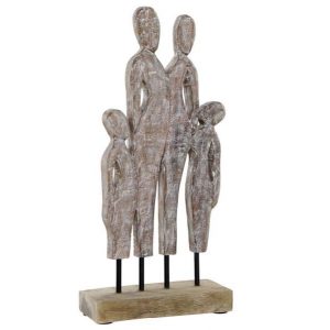 Figura/Estatueta em Madeira e Metal - Família Bonita Peça decorativa Estatueta que simboliza a família