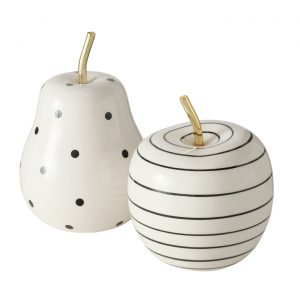 Peça Decorativa Maça - Riscas Bonita Peça decorativa em cerâmica e metal dourado