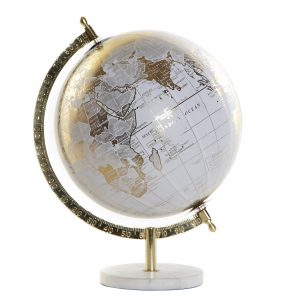 Globo Terrestre com Base em Mármore - Branco e Dourado bonito Globo com Base em Mármore e estrutura em Metal Dourado Branco e Dourado