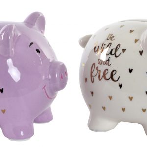 Mealheiro Porquinho - Rosa Bonito Porquinho Mealheiro em Rosa/Lilás em Dourado