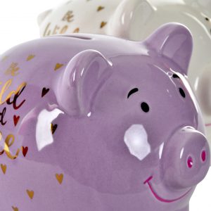 Mealheiro Porquinho - Rosa Bonito Porquinho Mealheiro em Rosa/Lilás em Dourado