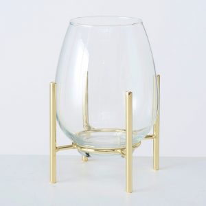 Jarra com pé em Metal Dourado bonita Jarra em Vidro Transparente~ Suporte em Metal Dourado
