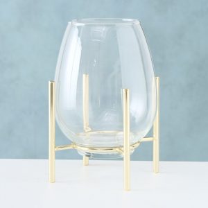 Jarra com pé em Metal Dourado bonita Jarra em Vidro Transparente~ Suporte em Metal Dourado