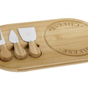 Set 4 Peças - Tábua + 3 Acessórios de Corte Bonito e útil conjunto para queijo ou enchidos Em Bambu