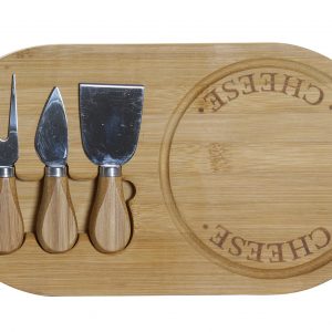 Set 4 Peças - Tábua + 3 Acessórios de Corte Bonito e útil conjunto para queijo ou enchidos Em Bambu