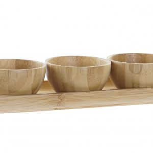 Set de Bandeja + 3 Taças em Bambu Bonito e Útil Conjunto de 4 Peças 1 Bandeja + 3 Taças de Servir em Bambu