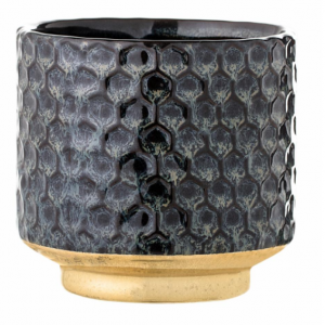 Vaso em cerâmica azul com base dourada Bonita jarra com pormenor dourado na base. Em Cerâmica azul