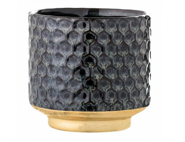 Vaso em cerâmica azul com base dourada