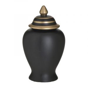 Pote com Tampa - Preto e Dourado (Peq.) Bonito Pote Decorativo com Tampa Em Cerâmica mate