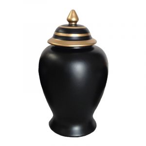 Pote com Tampa – Preto e Dourado (Grd) Bonito Pote Decorativo com Tampa Em Cerâmica mate