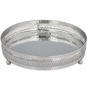 Tabuleiro Redondo com Espelho Bonito tabuleiro em formato redondo com espelho no interior Prateado