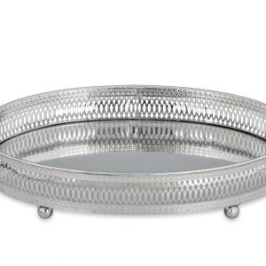 Tabuleiro Oval com Espelho Bonito tabuleiro em formato oval com espelho no interior Prateado