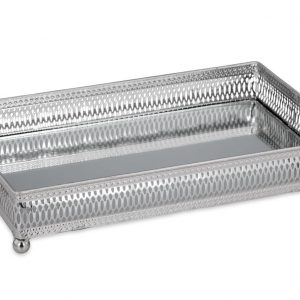 Tabuleiro Retangular com Espelho - Médio Bonito tabuleiro em formato retangular com espelho no interior Prateado