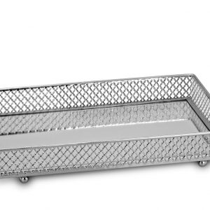 Tabuleiro Retangular com Espelho - Médio Bonito tabuleiro em formato retangular com espelho no interior Prateado