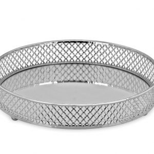Tabuleiro Redondo com Espelho - Mod. Trellis Bonito tabuleiro em formato redondo com espelho no interior Prateado