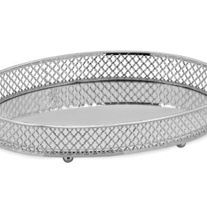 Tabuleiro Oval com Espelho - Mod. Trellis Bonito tabuleiro em formato oval com espelho no interior Prateado