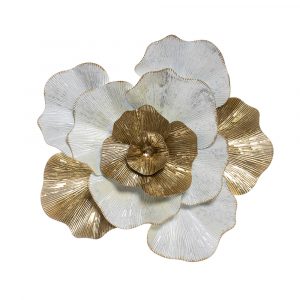 Flor Decorativa de Parede em Metal Bonita peça decorativa de parede em metal Branco e Dourado