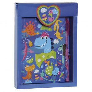 Bloco Diário com Caneta - Dinossauros Bonita caixa de oferta com bloco/diário com caneta Tema: Dinossauros