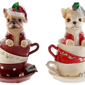 Peça Decorativa Cão em Chávena Bonita Peça Decorativa de Natal em Resina Cão em Chávena Modelo Aleatório
