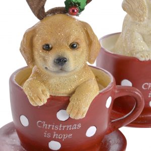 Figura Resina Cão – Bege Bonita peças decorativa cão em chávena Em Resina