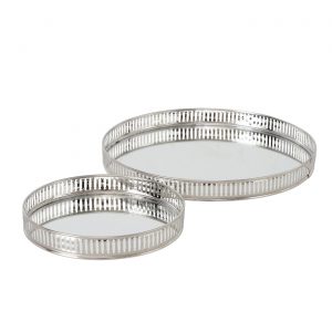 Bandeja Redonda em Metal e Espelho - Pequena Bonita Bandeja redonda em metal prateado e funco em espelho