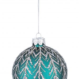 Pendente Bola de Vidro – Azul Petróleo Aplicações Brilhantes Bonita Bola Pendente em Vidro para Árvore de Natal. Em Azul,Petróleo e Aplicação Brilhantes