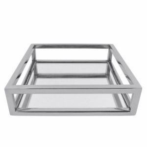 Tabuleiro / Bandeja Quadrado - Metal Prata Bonito Tabuleiro Prateado com interior/fundo em espelho Quadrado e de linhas simples
