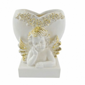 Vaso Anjo Bonito vaso em marfinite Branco e Dourado