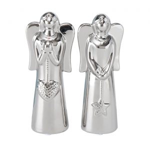 Figura Anjo em Cerâmica – Prata (Modelo Estrela) Bonita Peça Decorativa Anjo Em Cerâmica Prata Modelo estrela