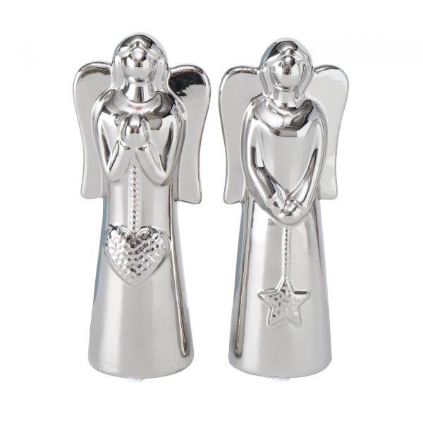 Figura Anjo em Cerâmica – Prata (Modelo Estrela)