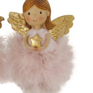 Anjo em Poliresina – Modelo Estrela Figura Menina Anjo com estrela dourado Poliresina e poliester Rosa e dourado