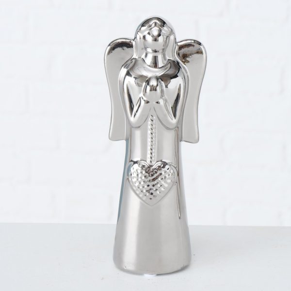 Figura Anjo em Cerâmica - Prata (Modelo Coração)