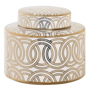 Pote com Tampa - Branco e Dourado Bonito pote com tampa Em cerâmica, branco e dourado