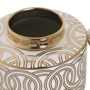 Pote com Tampa - Branco e Dourado Bonito pote com tampa Em cerâmica, branco e dourado