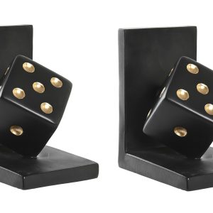 Conjunto 2 Suportes Livros - Modelo Dados (Preto) Bonito conjunto de 2 suportes para livros em resina Preto e Dourado