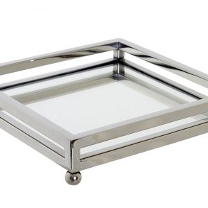 Bandeja Metal Prateada - Quadrada Bonita Bandeja em Aço Prateada Fundo em espelho