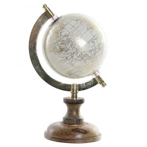 Globo Alumínio, PVC e Madeira - Bege e Dourado Bonito globo com base em madeira, estrutura em metal dourada e pvc