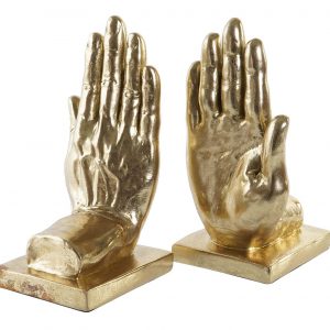 Suporte Livros – Mãos Douradas (Conj. 2) Bonito e original conjunto de 2 suportes de livros em resina