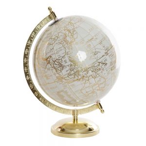 Globo Terrestre em Metal e PVC – Branco e Dourado Bonito Globo em PVC e metal Dourado e Branco